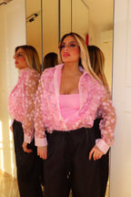 Camicia semitrasparente con fiori e paiette Fascino Rosa