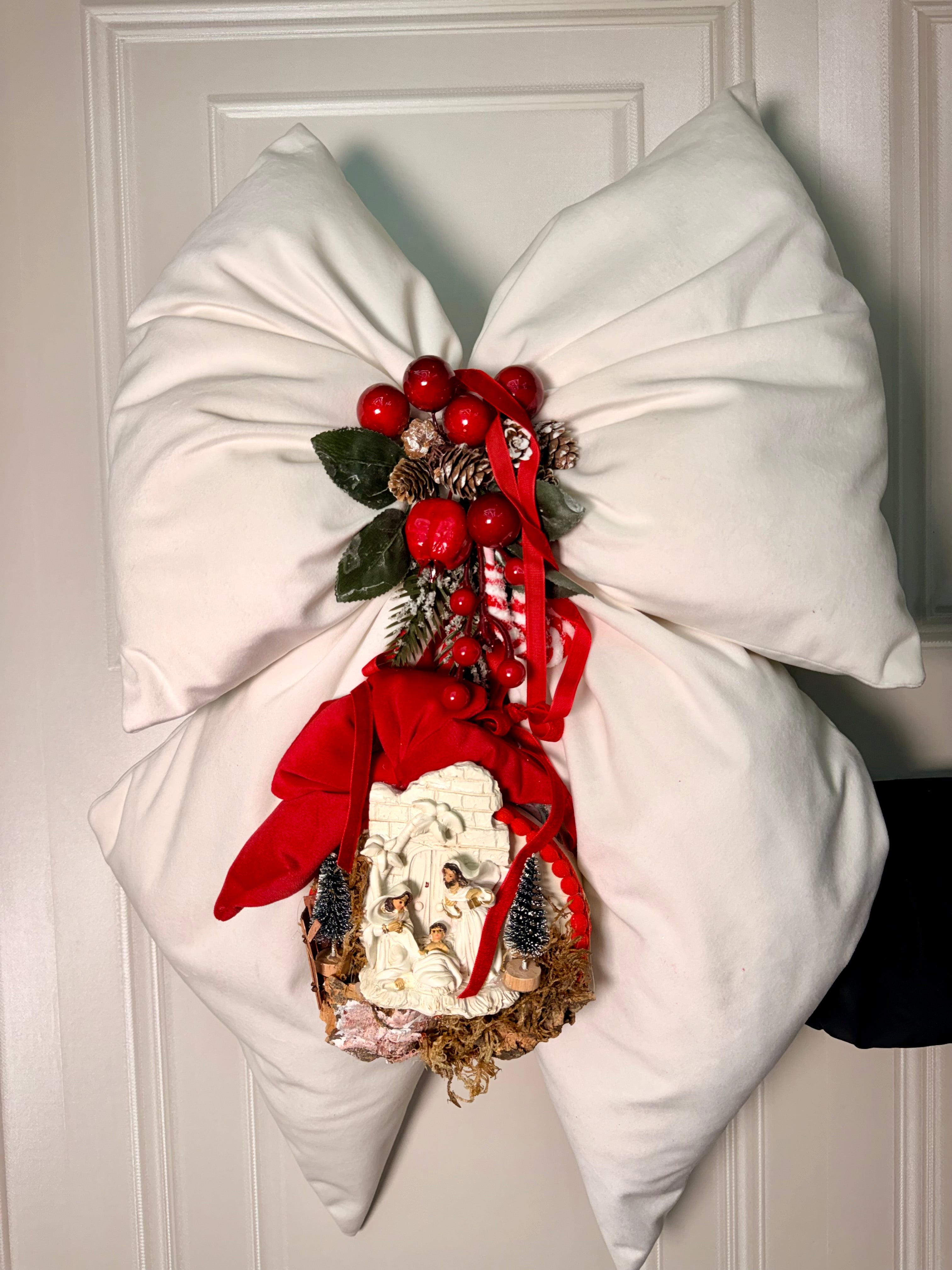 Fiocco decorativo per puntale albero o fuori porta con tamburello decorato a mano