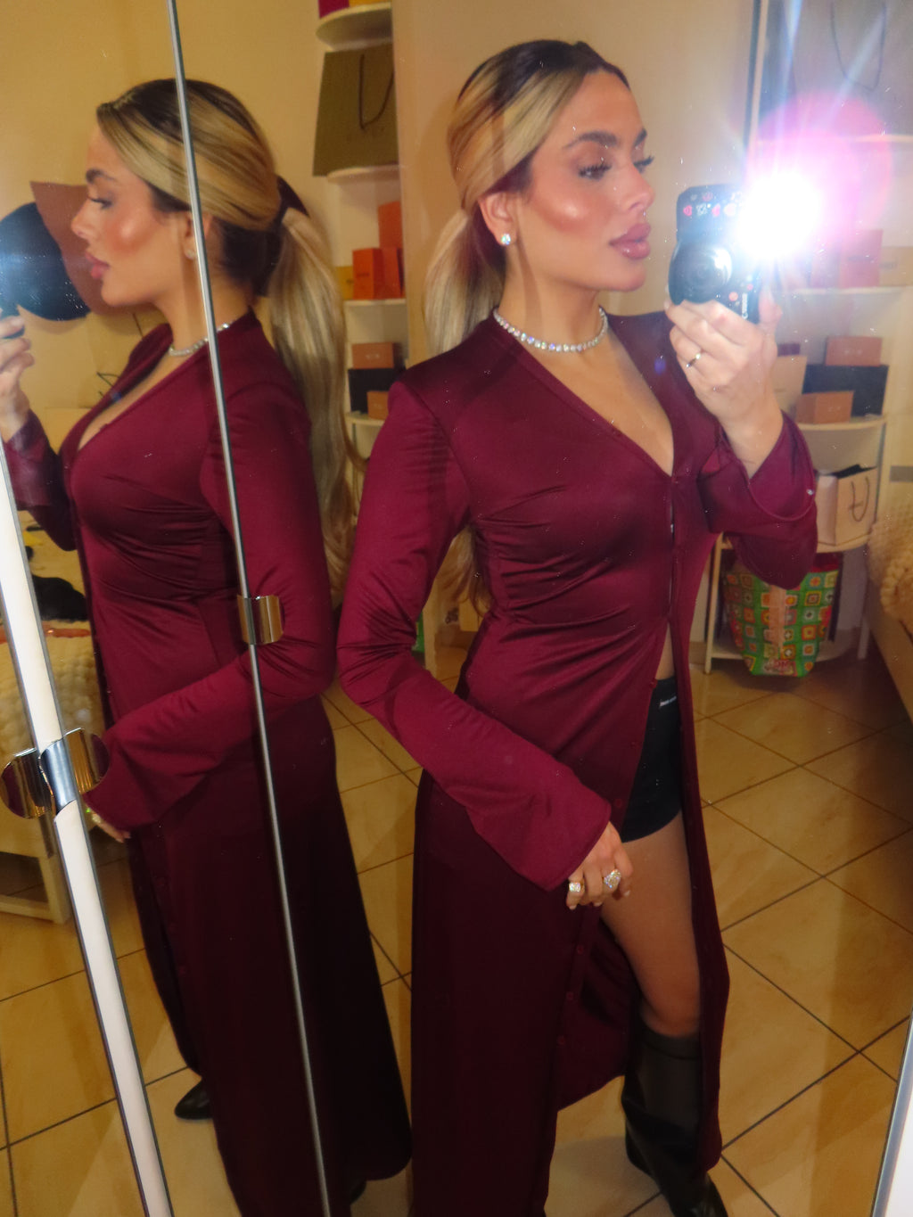 Dress Gala con bottoncino, spallina e manica a imbuto