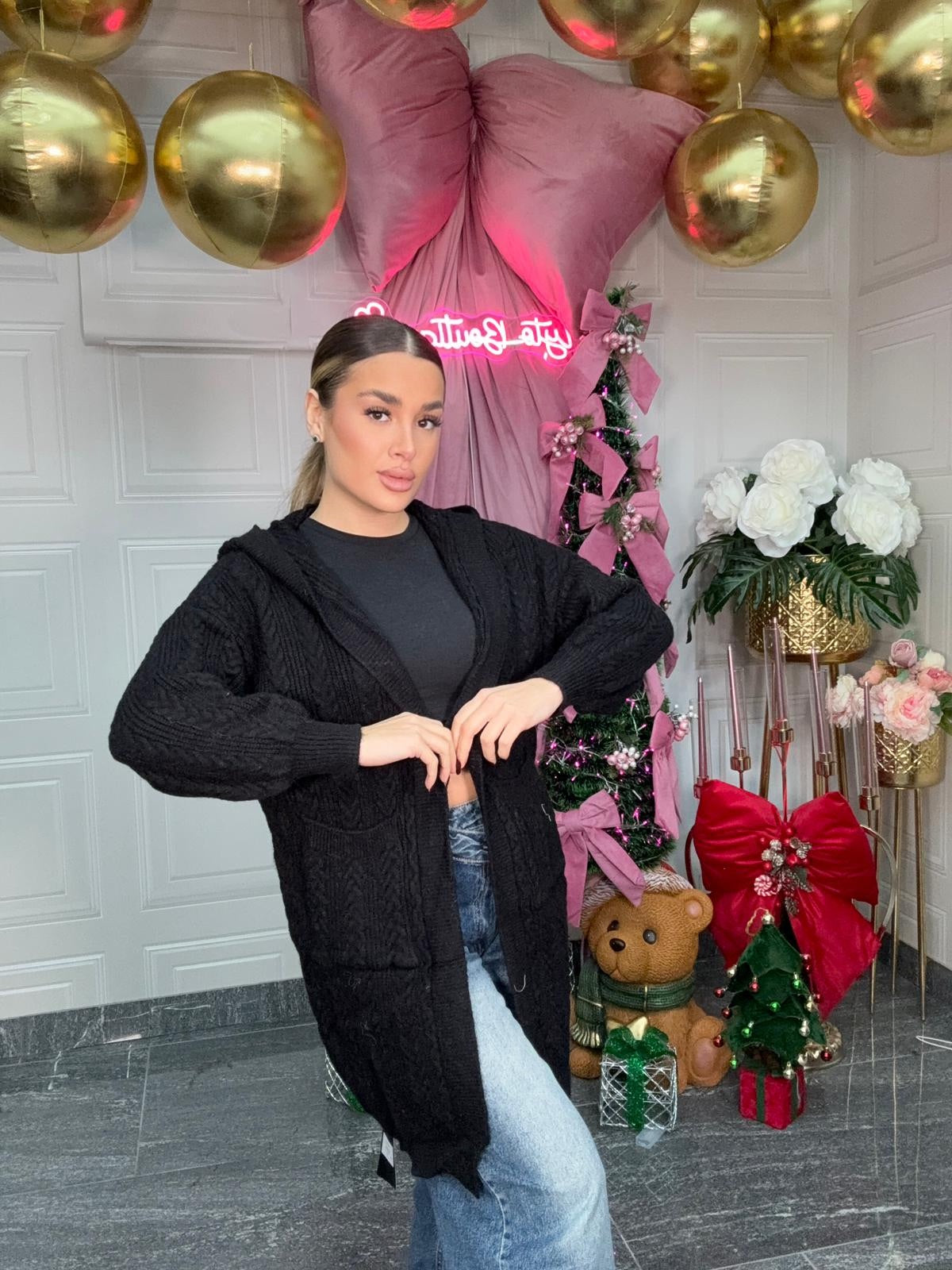 Cardigan maglione in lana treccia