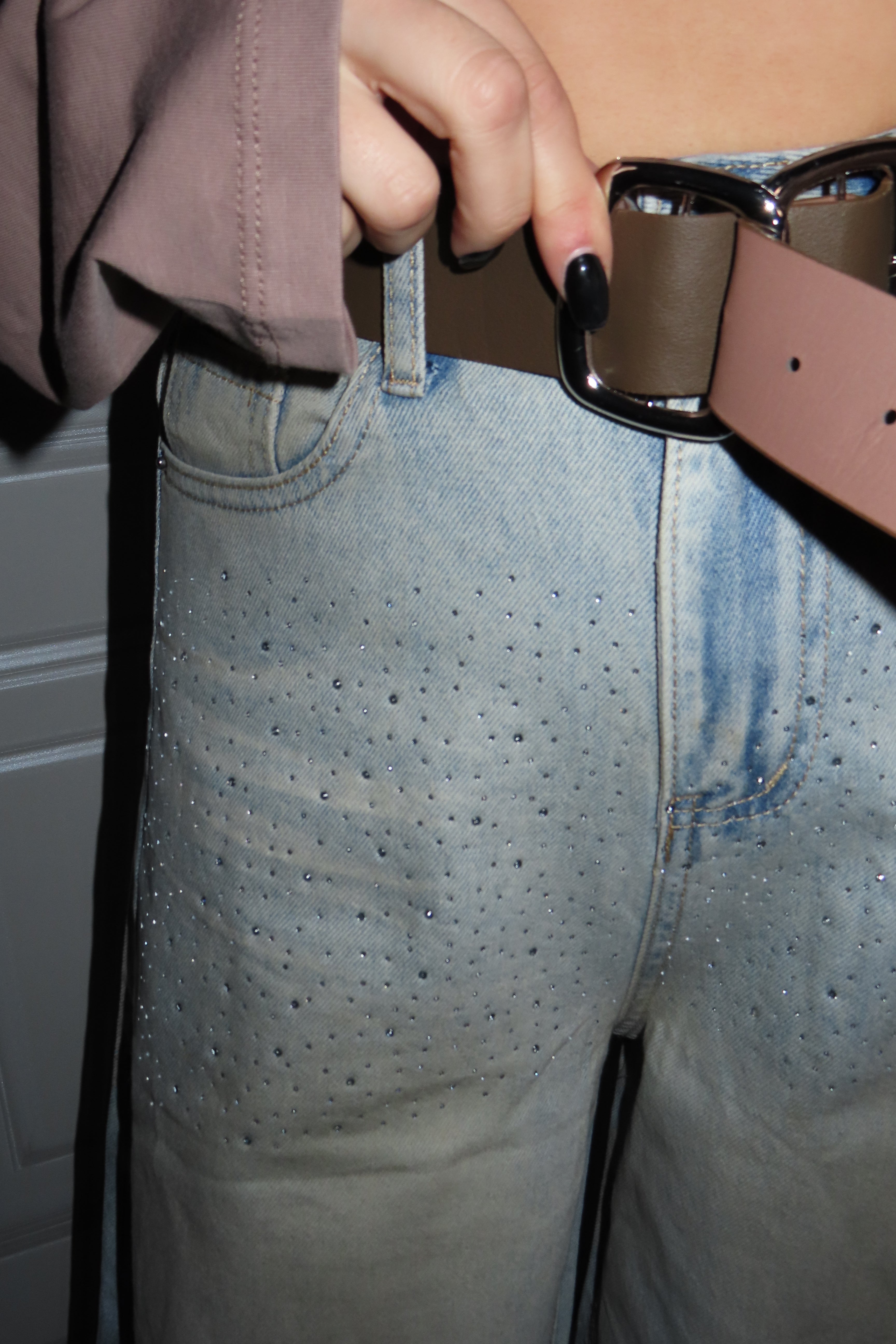 Jeans sabbiato con brillantini over Texas