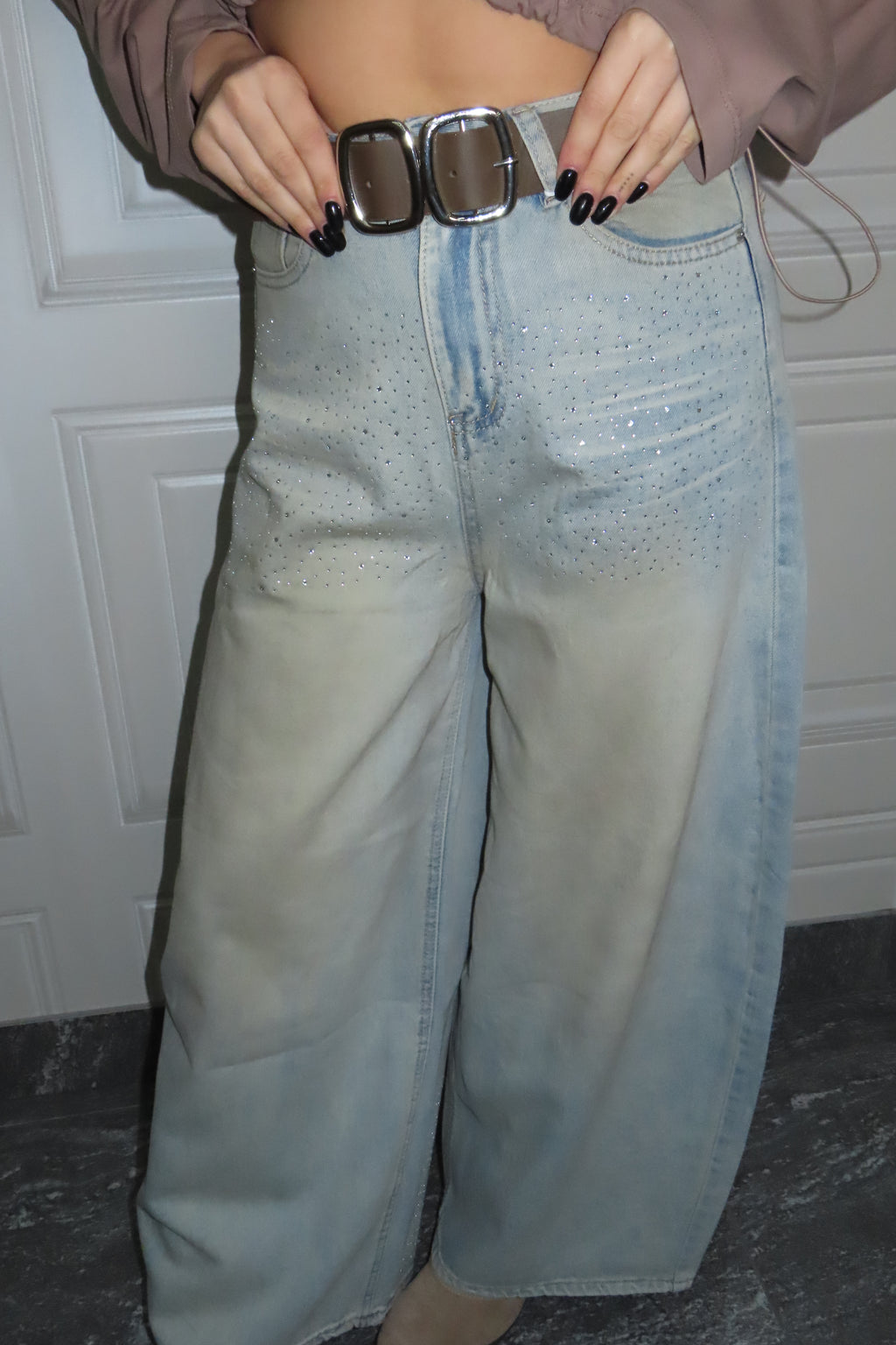 Jeans sabbiato con brillantini over Texas