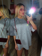 Dress maglia over con strass ice
