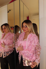 Camicia semitrasparente con fiori e paiette Fascino Rosa