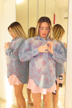 Camicia di jeans brillante red flowers