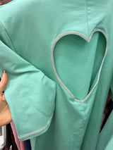 Maglia Crystal con cuore sul retro e manica con strass
