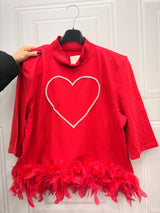 Maglia Crystal crop cuore chiuso con piume
