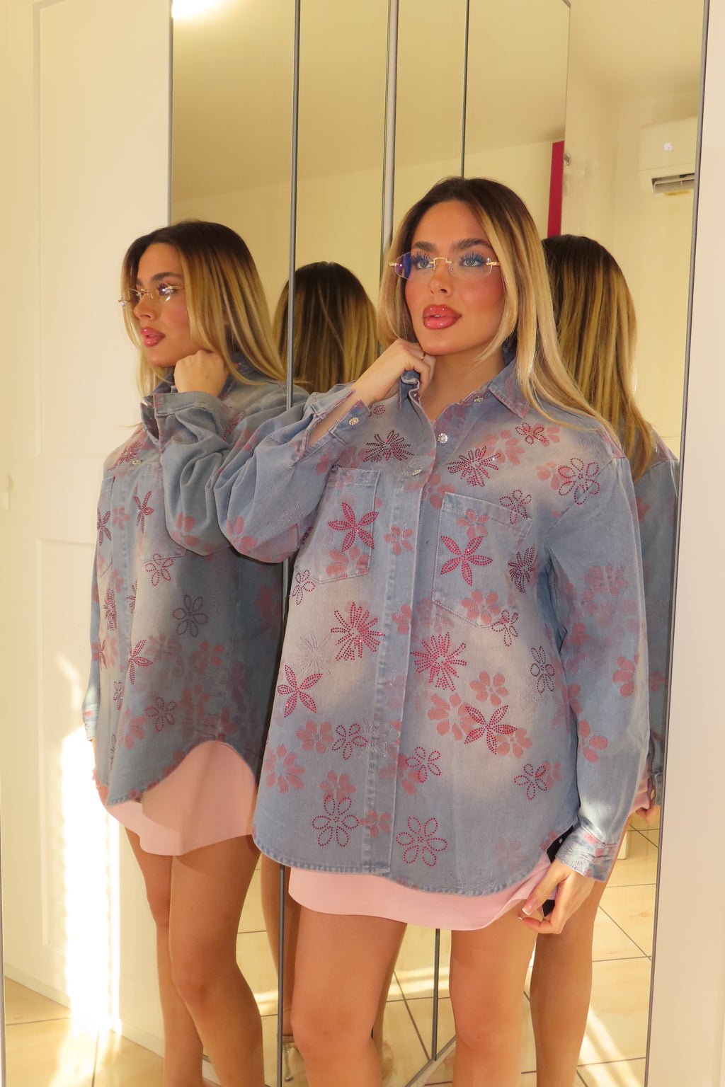 Camicia di jeans brillante red flowers