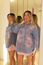 Camicia di jeans brillante red flowers