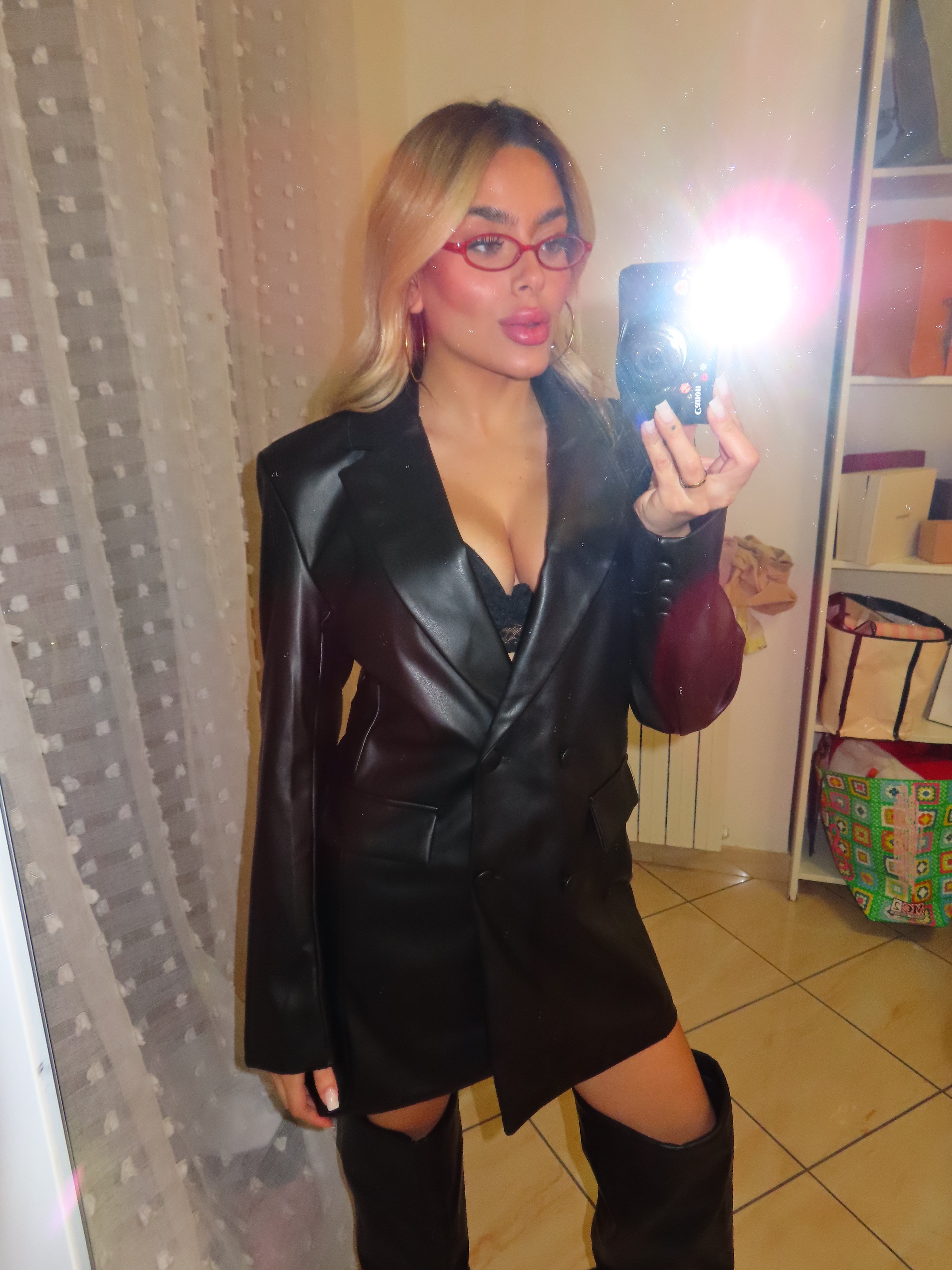 Dress a giacca ecopelle con spalline