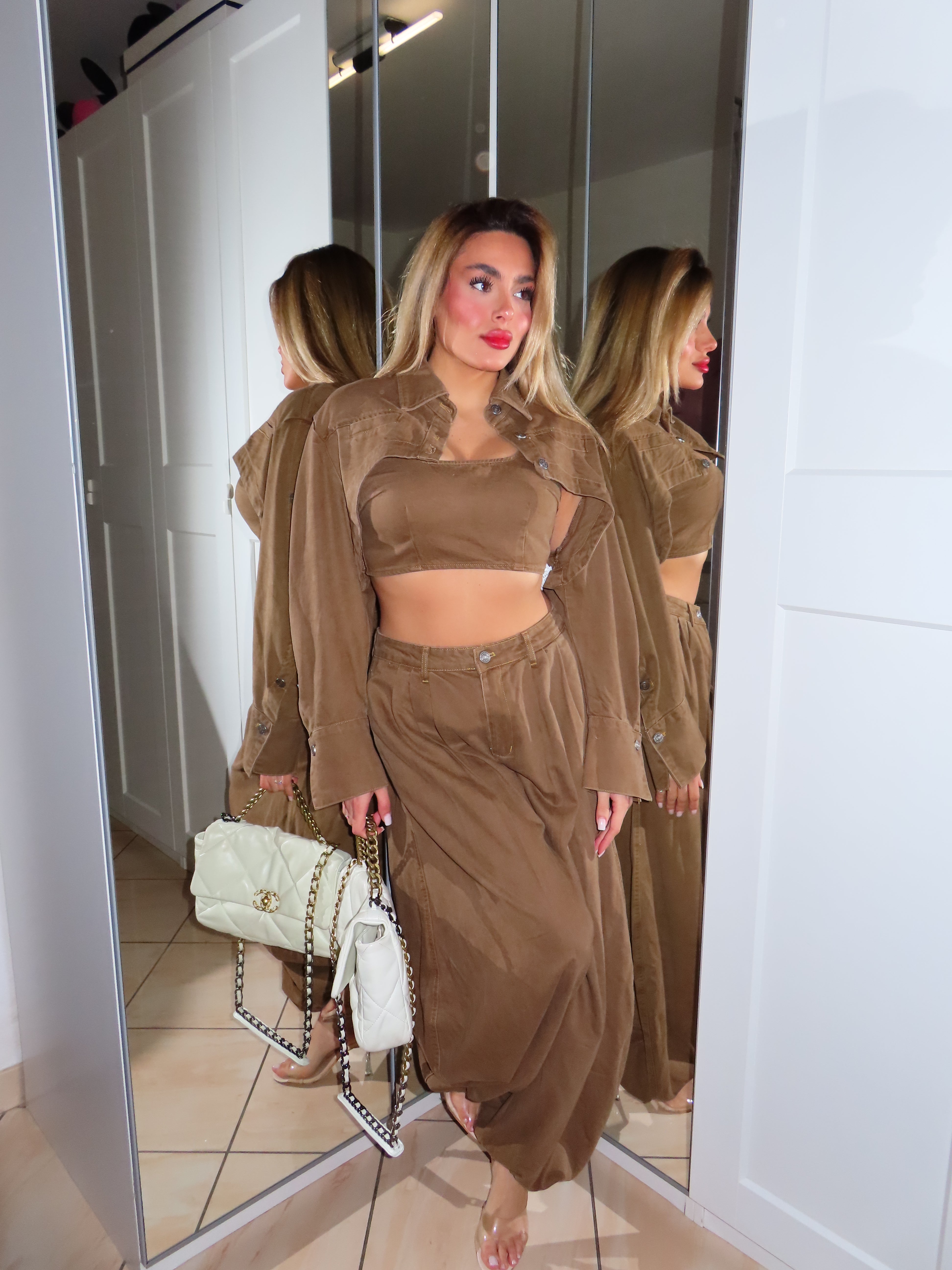 Completo in jeans brown tre pezzi