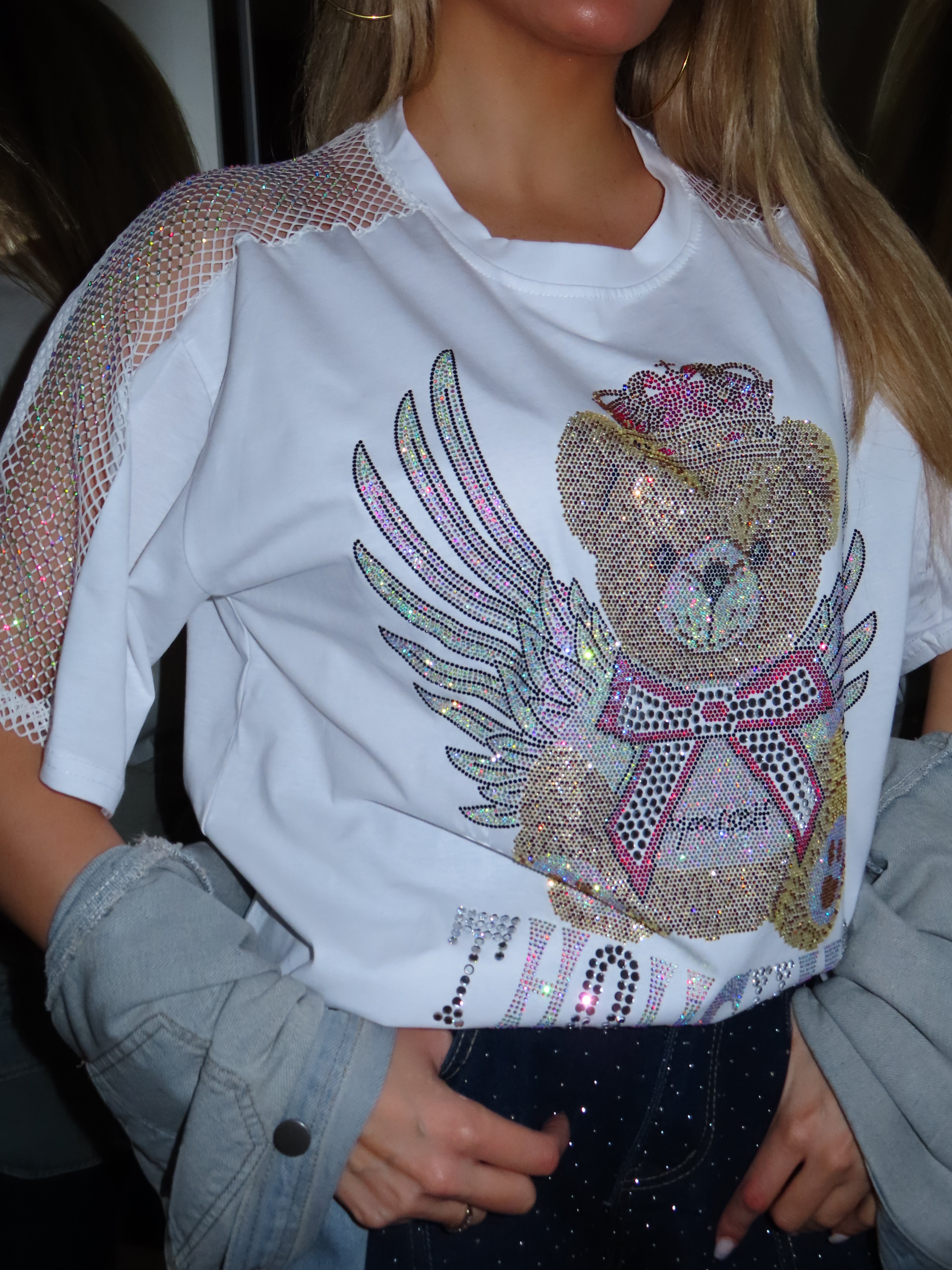 T shirt con brillantini orsetto touch me