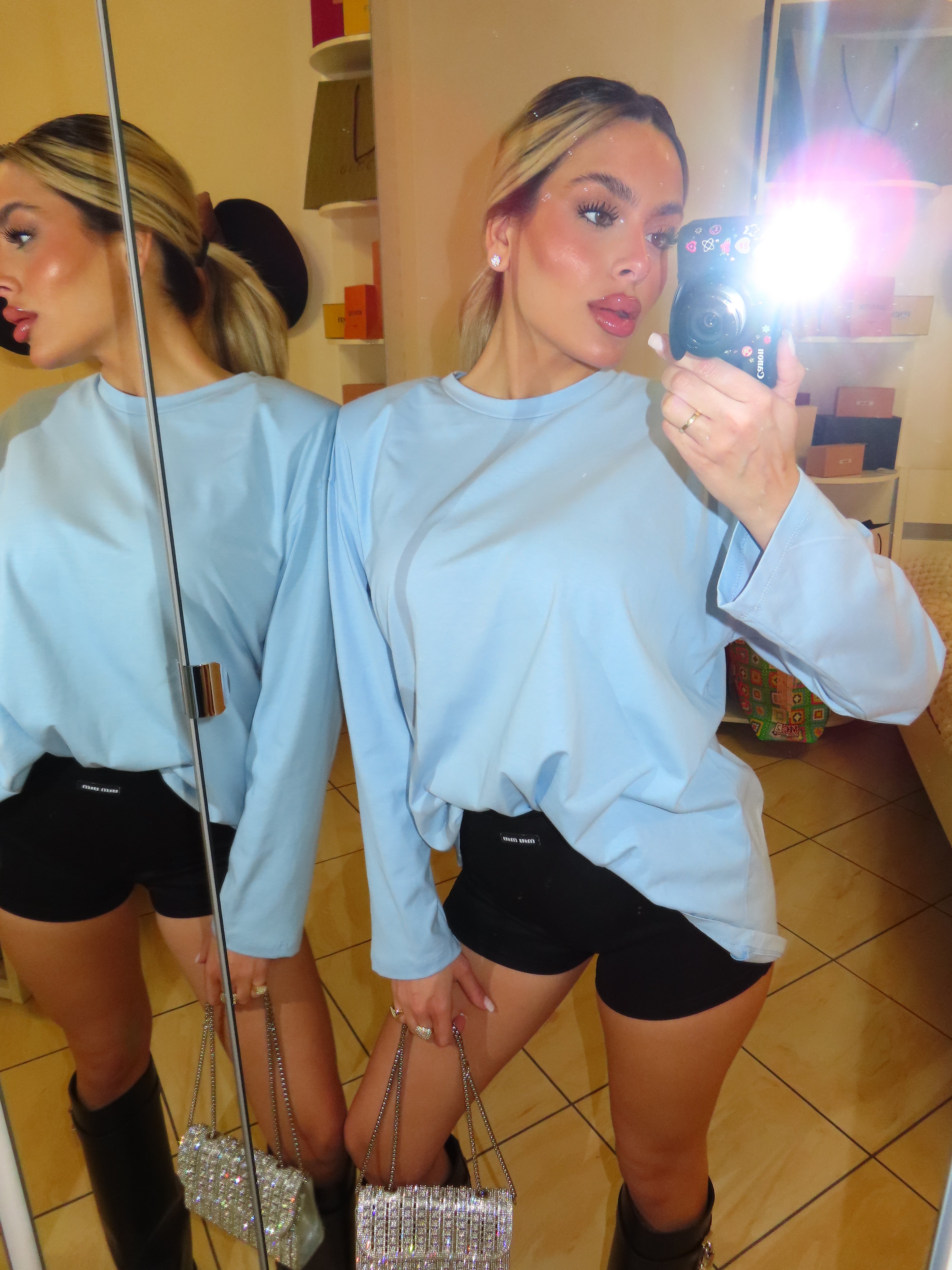 Maglia over JustWest con spalline lunghezza vita