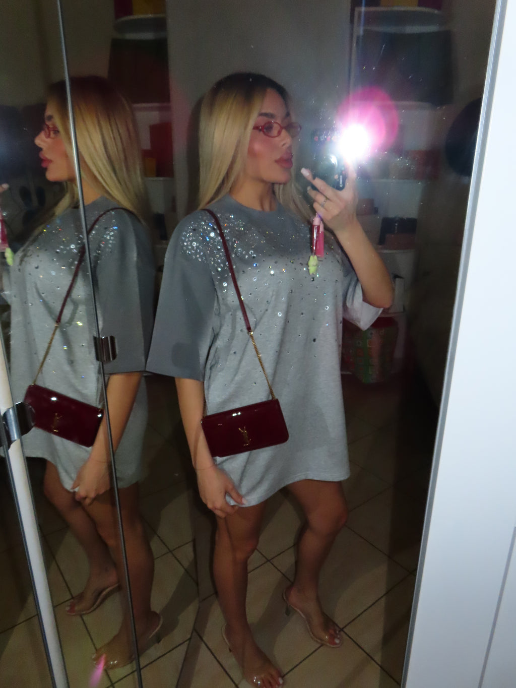 Dress maglia over con strass ice