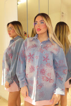 Camicia di jeans brillante red flowers