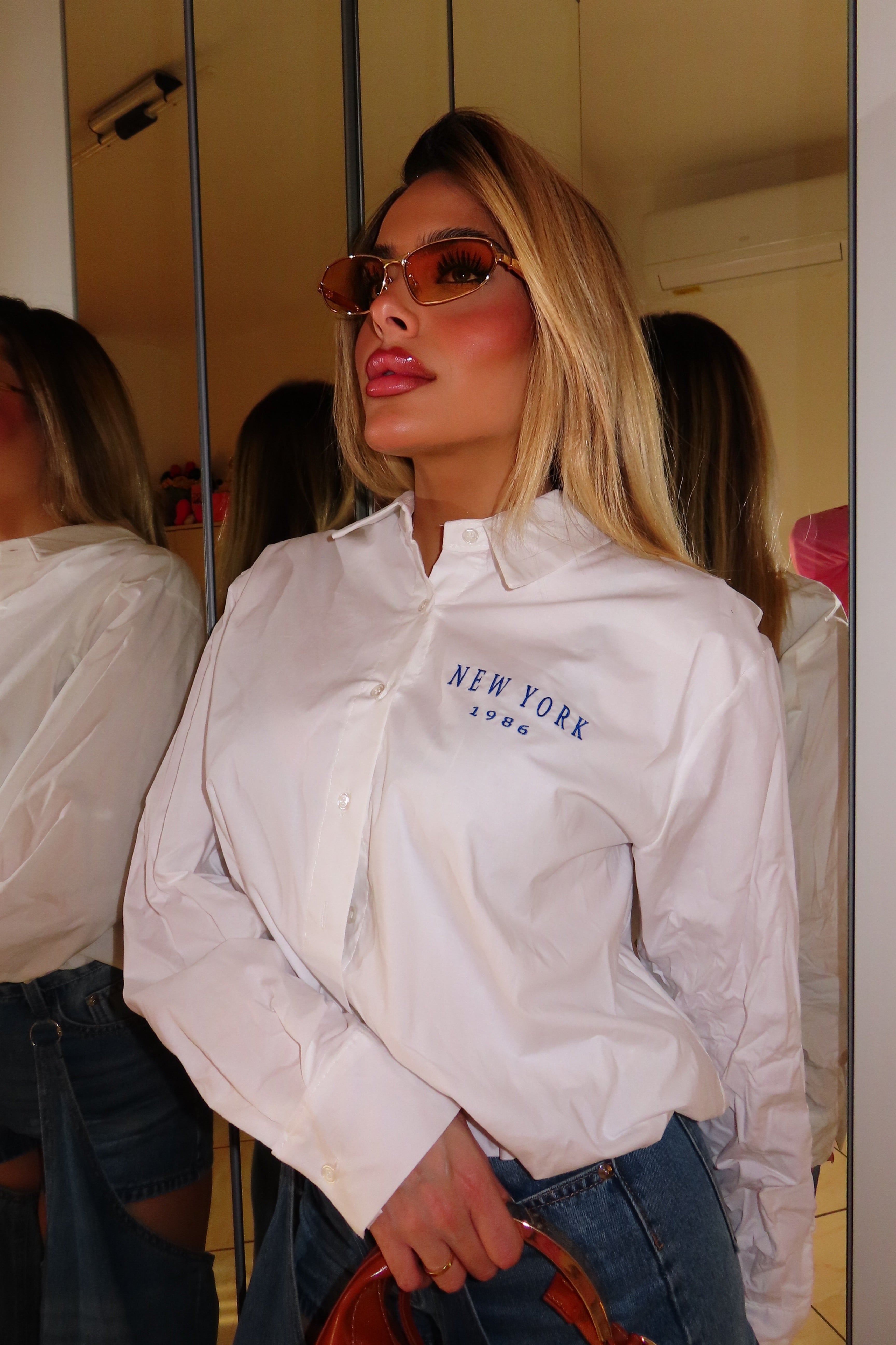 Camicia palloncino con ricamo New York