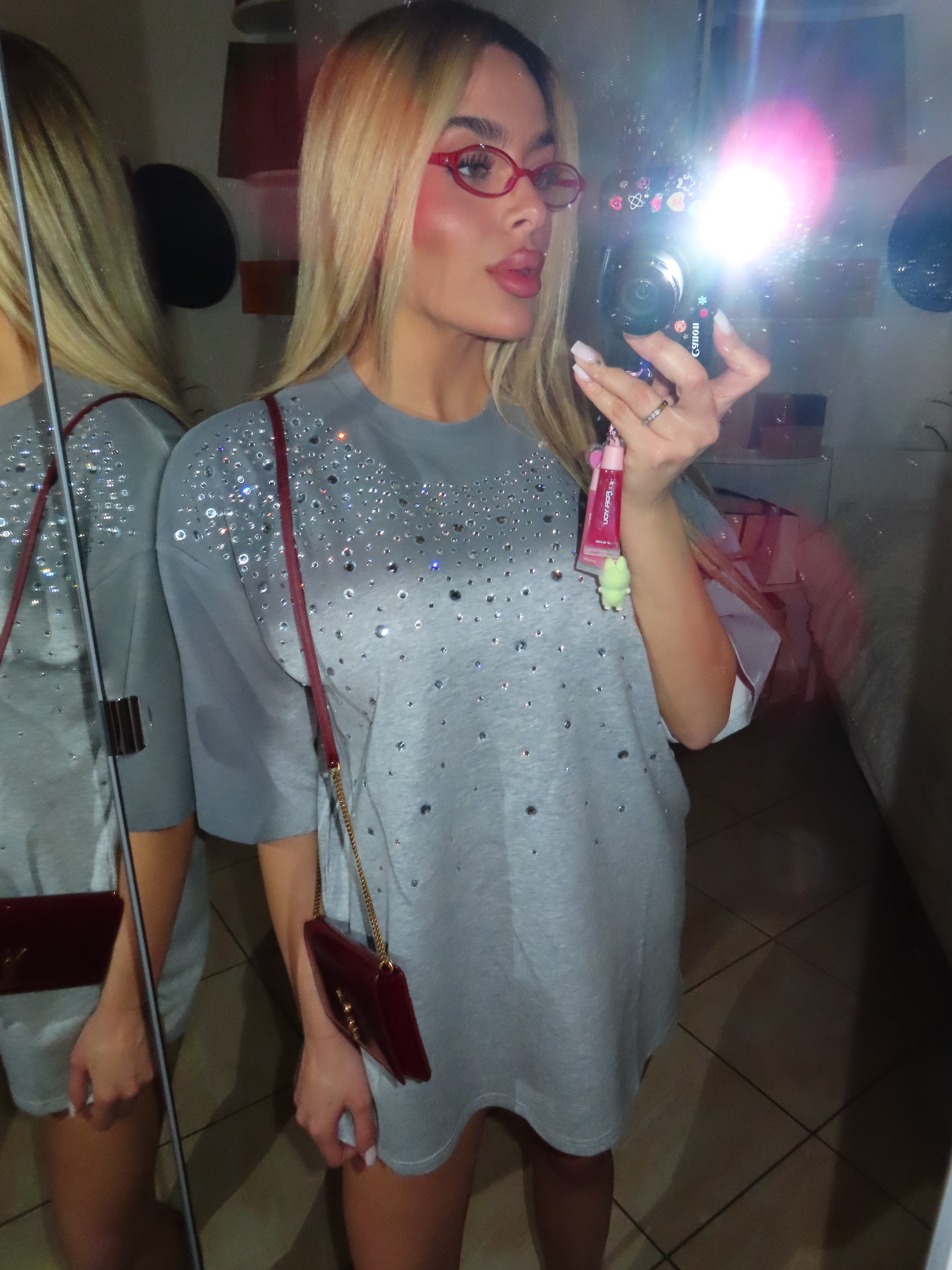 Dress maglia over con strass ice