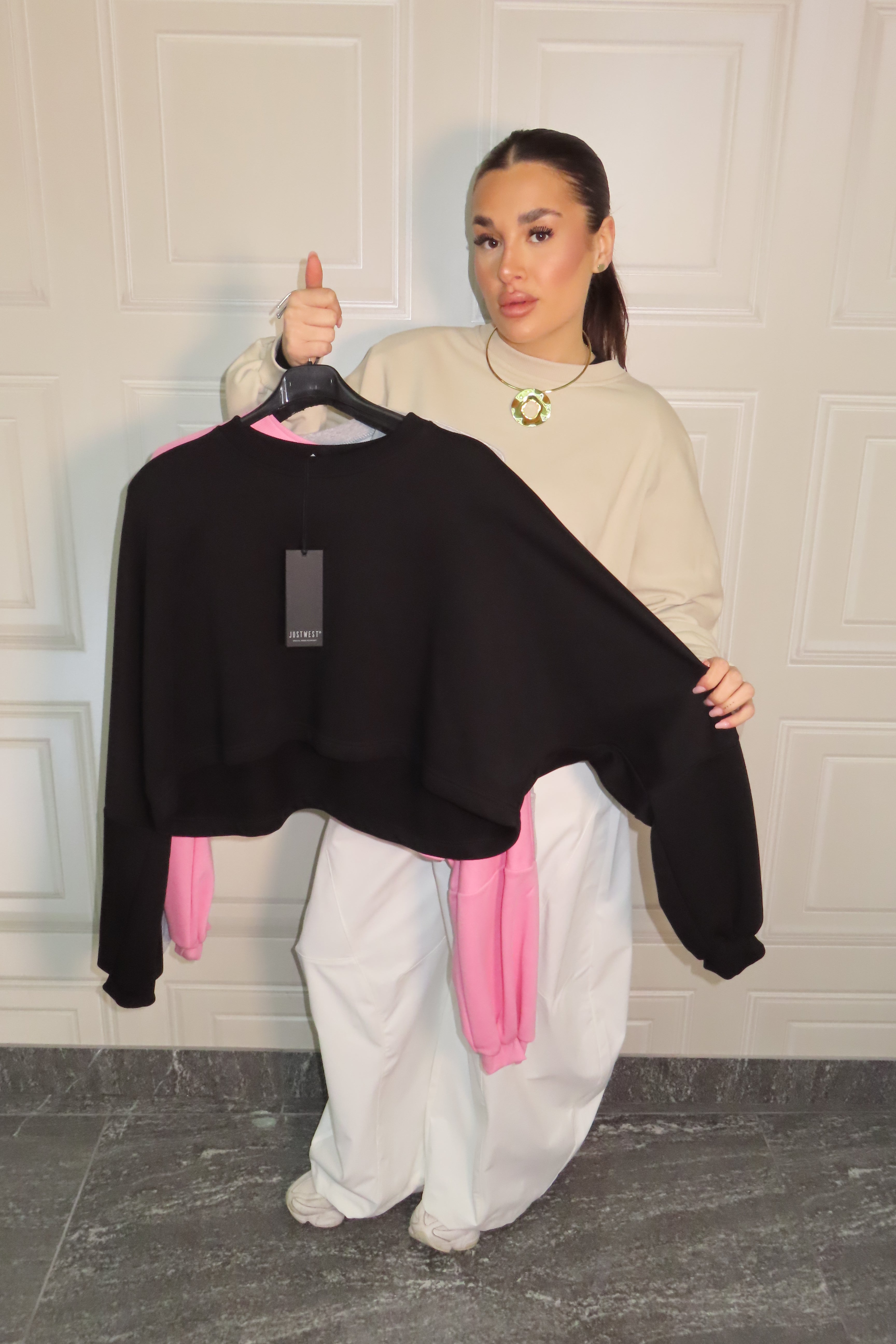 Felpa garzata JustWest con spalline longsleeve Annette