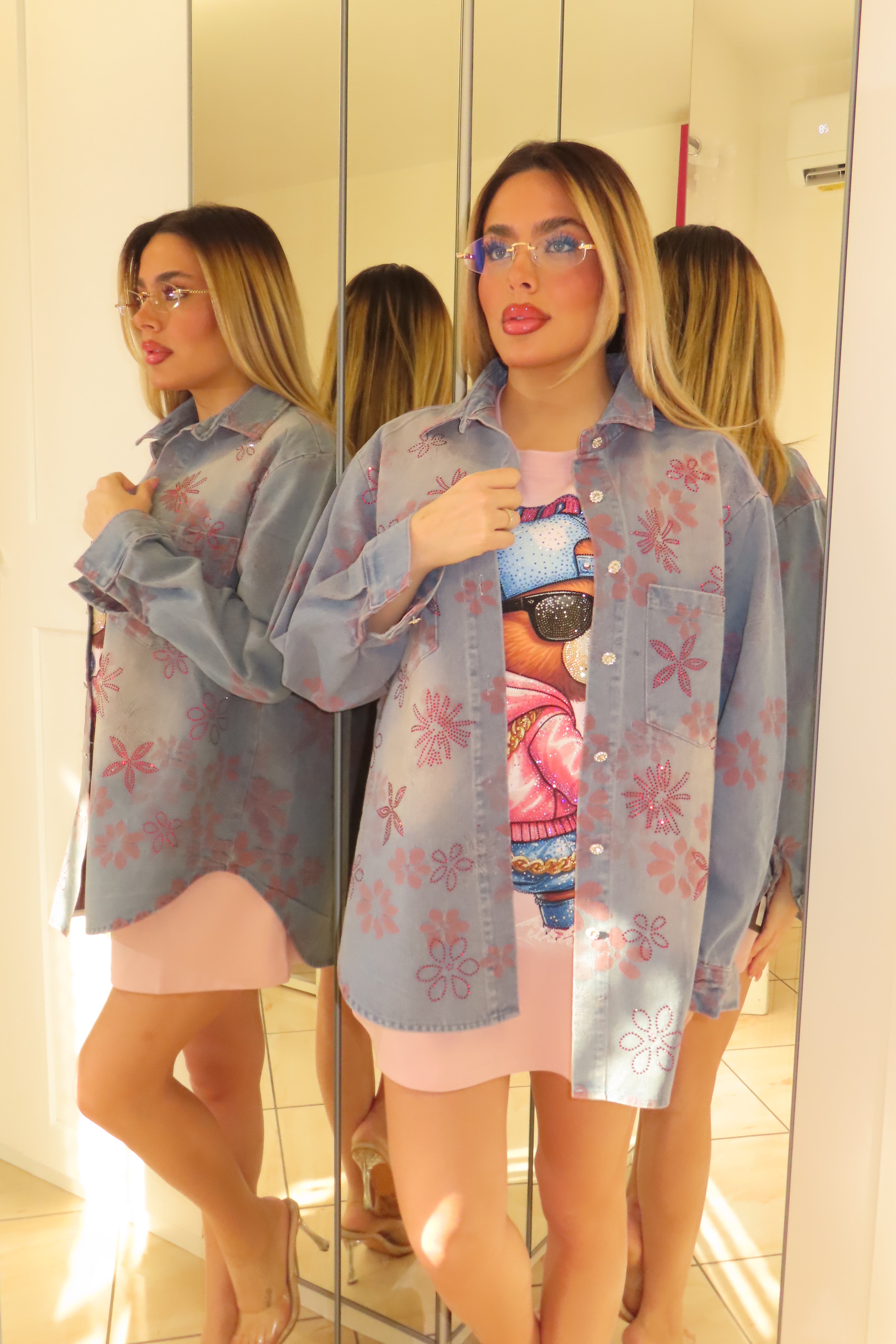 Camicia di jeans brillante red flowers