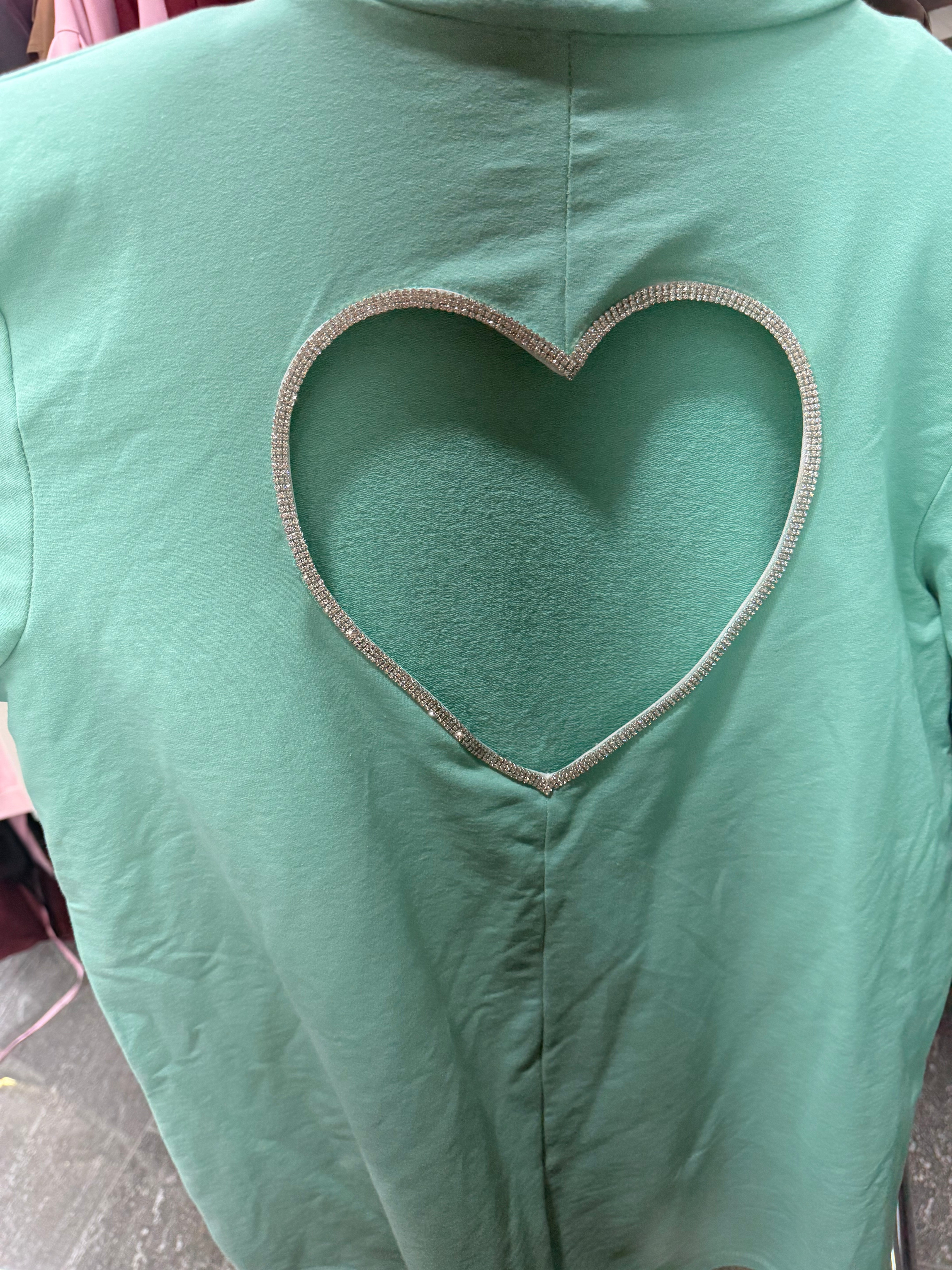 Maglia Crystal con cuore sul retro e manica con strass