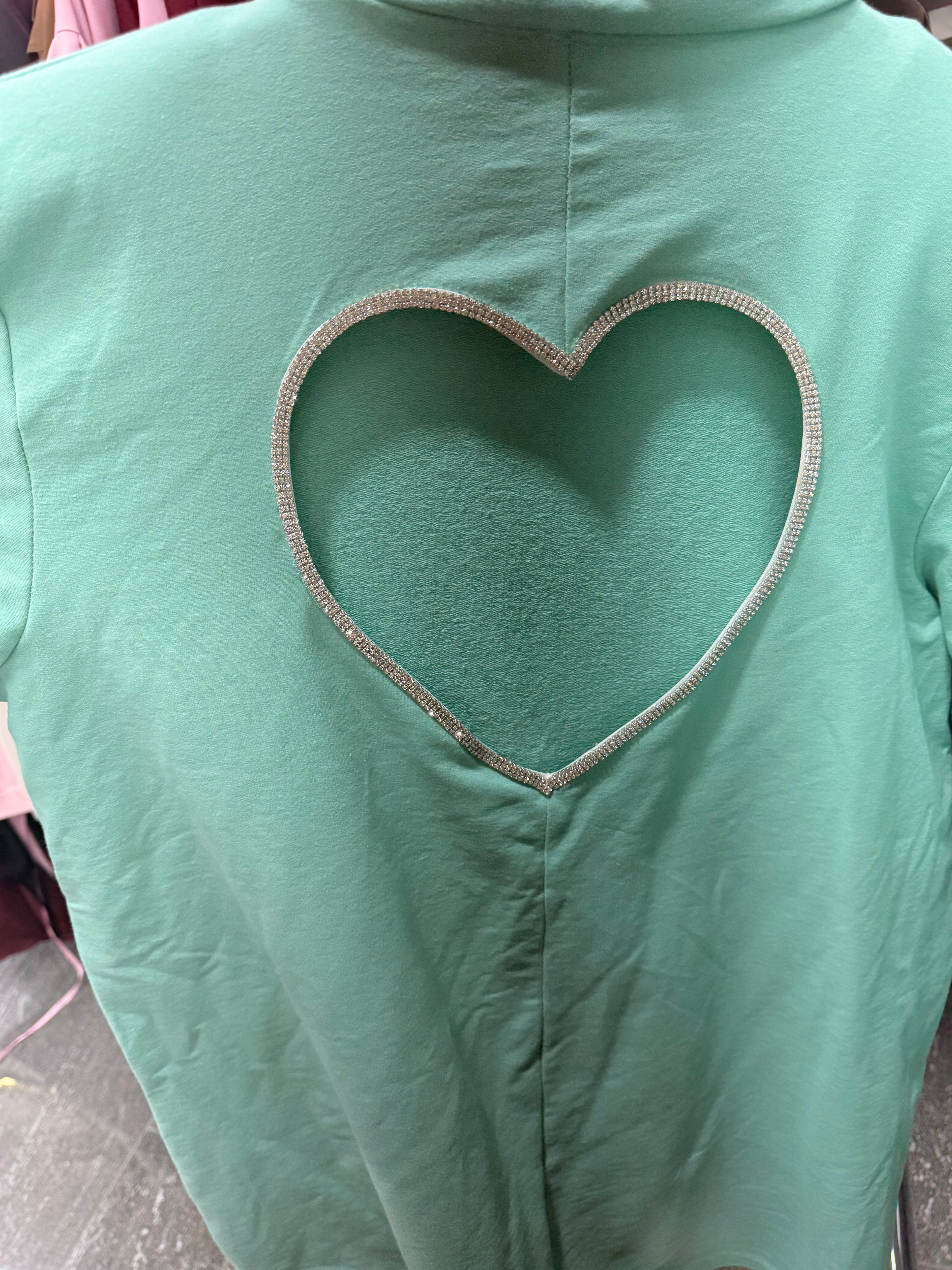Maglia Crystal con cuore sul retro e manica con strass