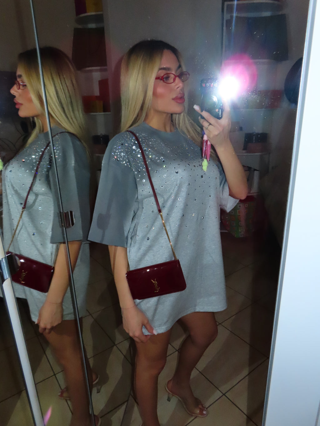 Dress maglia over con strass ice
