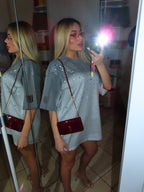 Dress maglia over con strass ice
