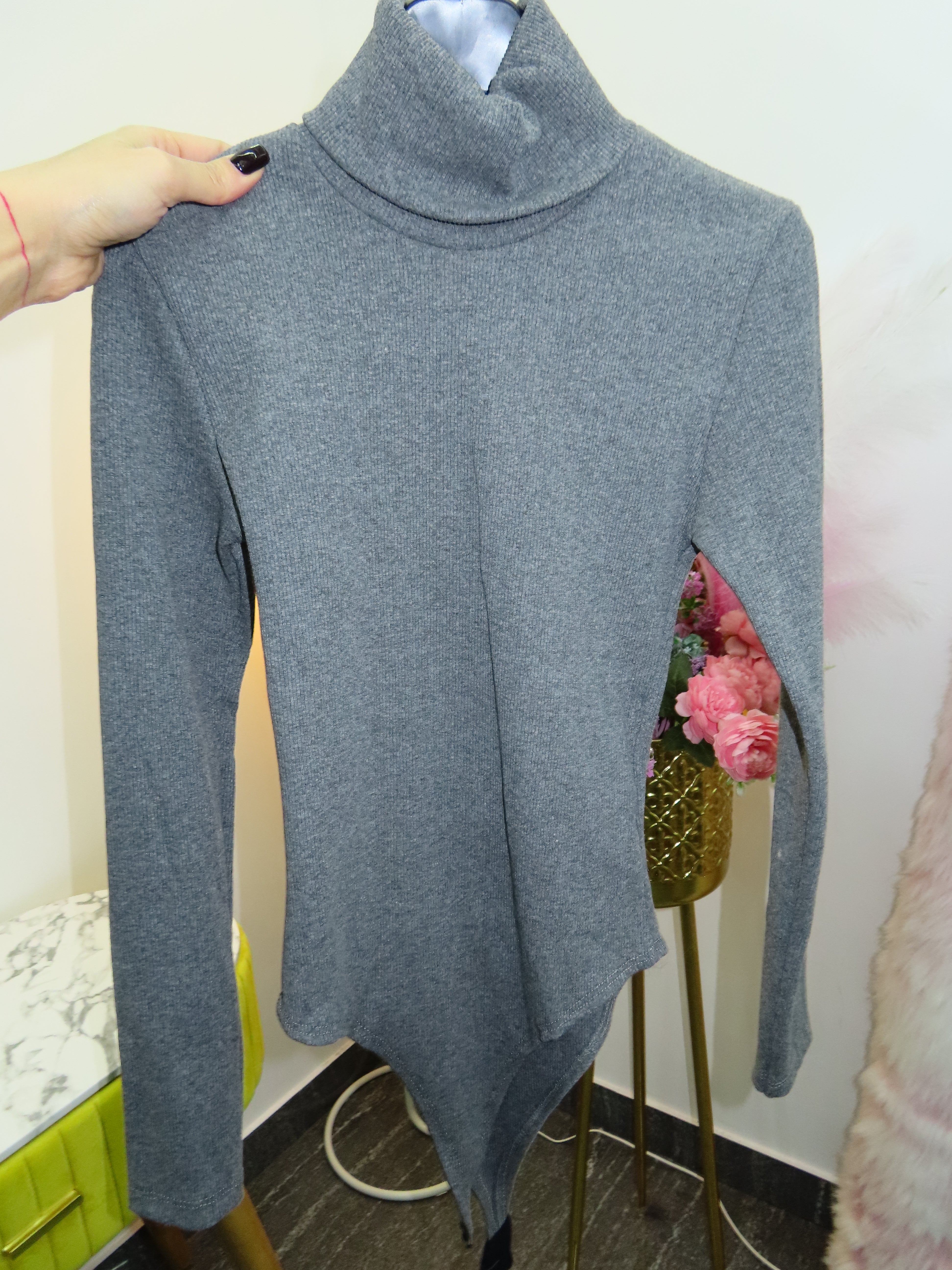 Body collo alto a costine