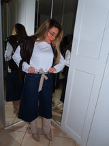 Bermuda in jeans con cintura a quadretti colore casuale