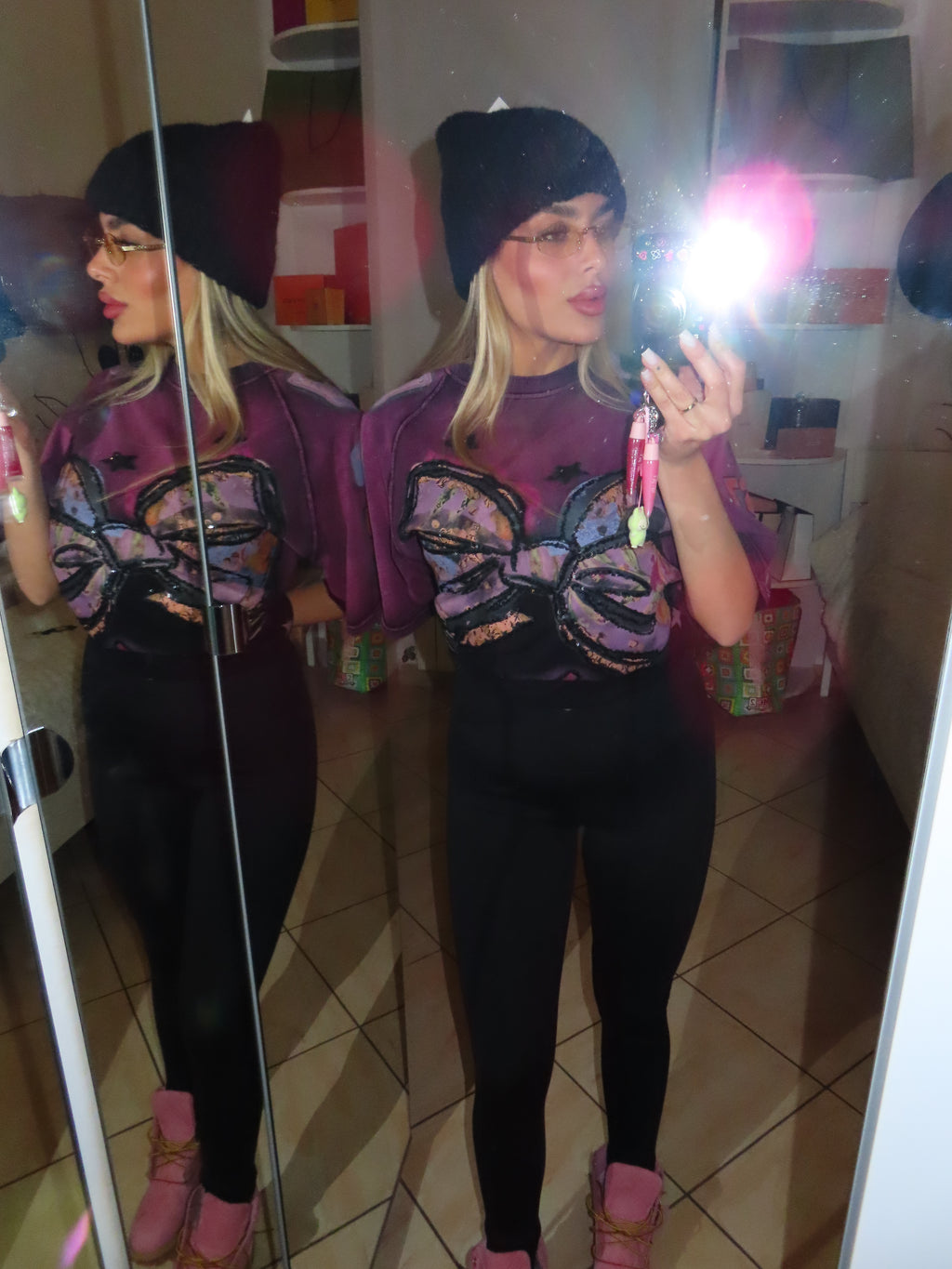 Leggins felpato con scollo a V