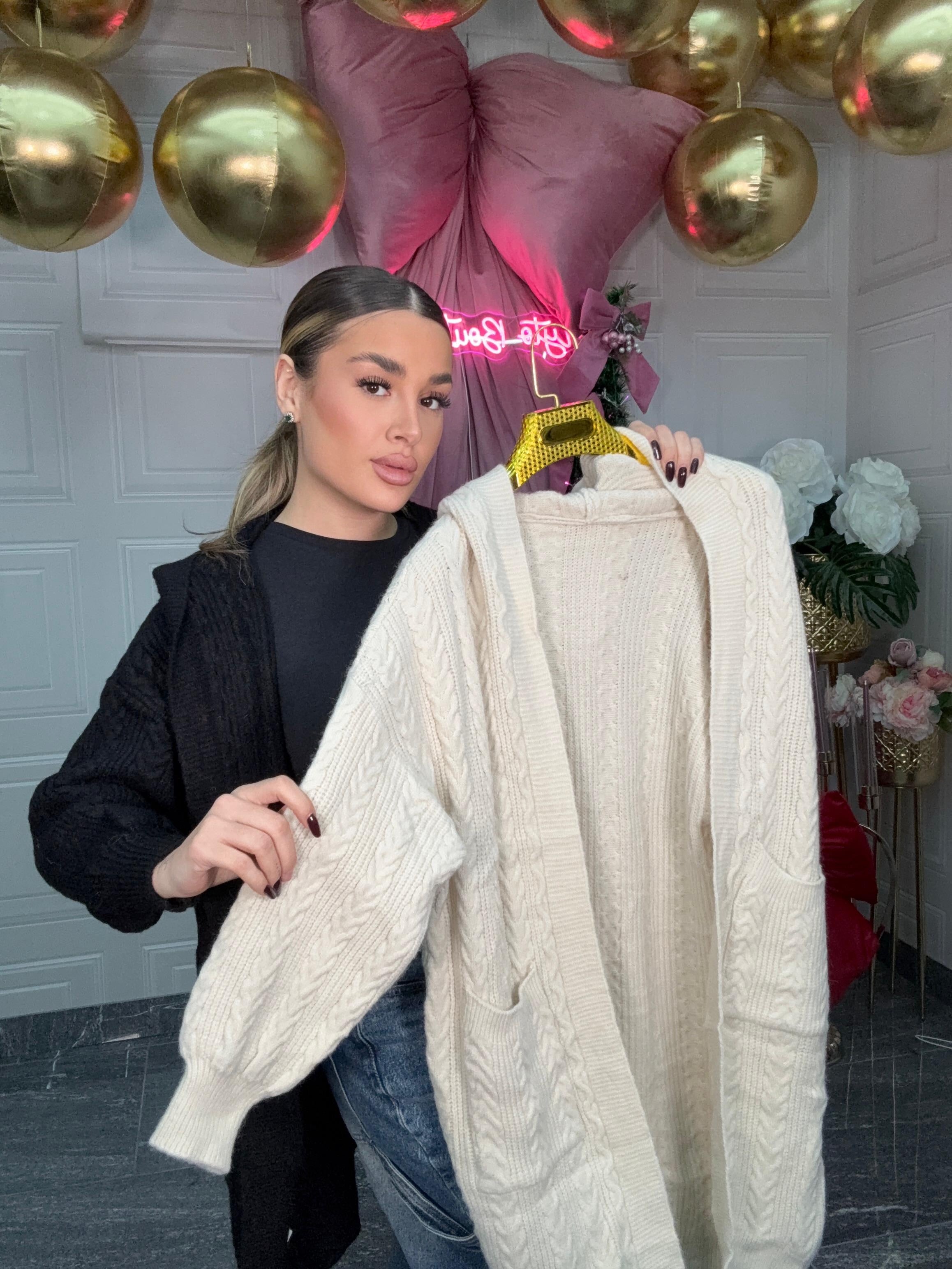 Cardigan maglione in lana treccia