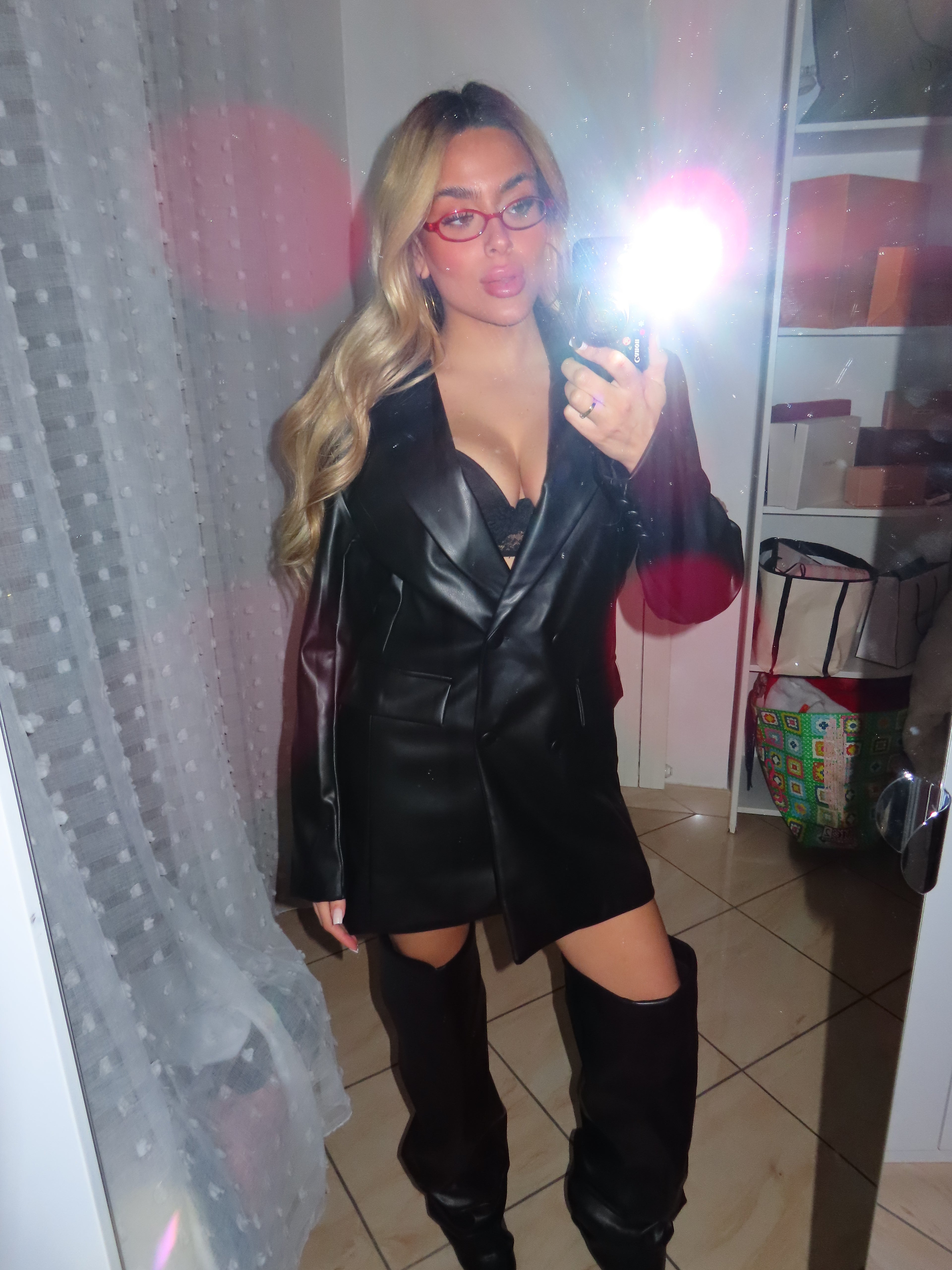 Dress a giacca ecopelle con spalline