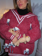 Maglione burgundy con peluche