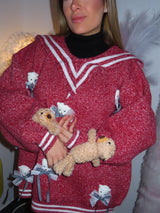 Maglione burgundy con peluche