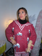 Maglione burgundy con peluche