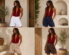 Pantalone bermuda in lino + top in regalo